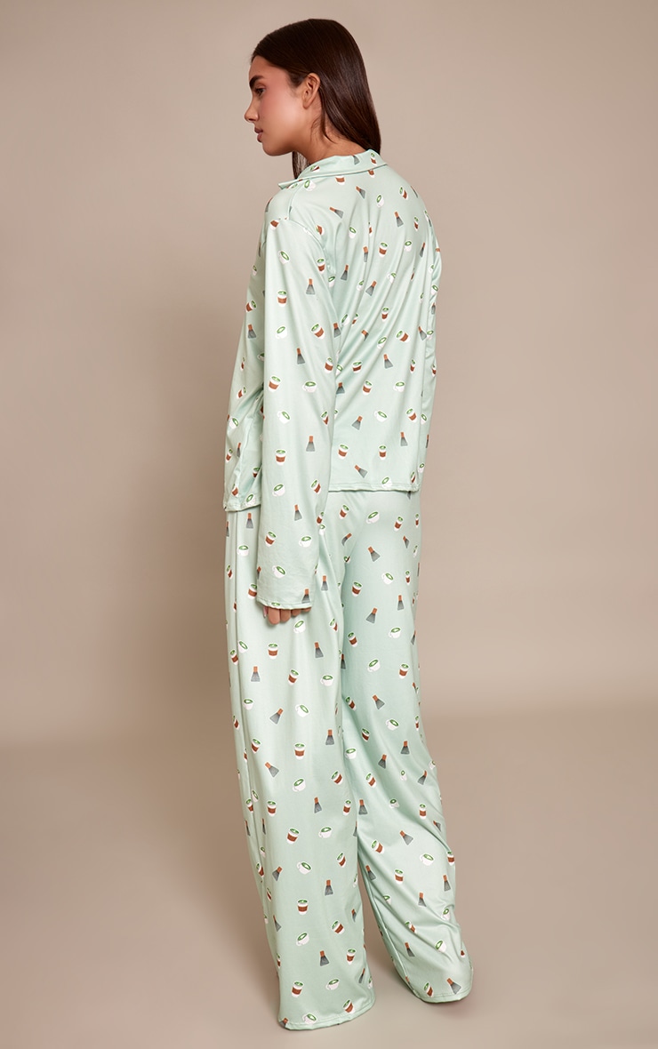 Sage Matcha Print Long Sleeve Button Through Pj Set image 2