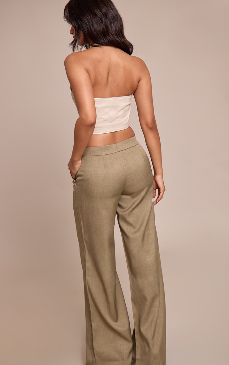Petite Premium Khaki Woven Low Rise Wide Leg Pants image 3