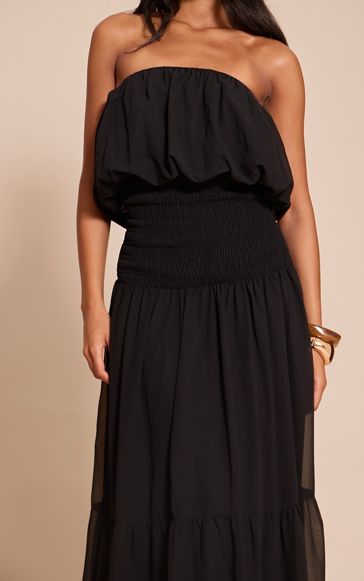 Tall Black Chiffon Bandeau Sheered Waist Maxi Dress image 4