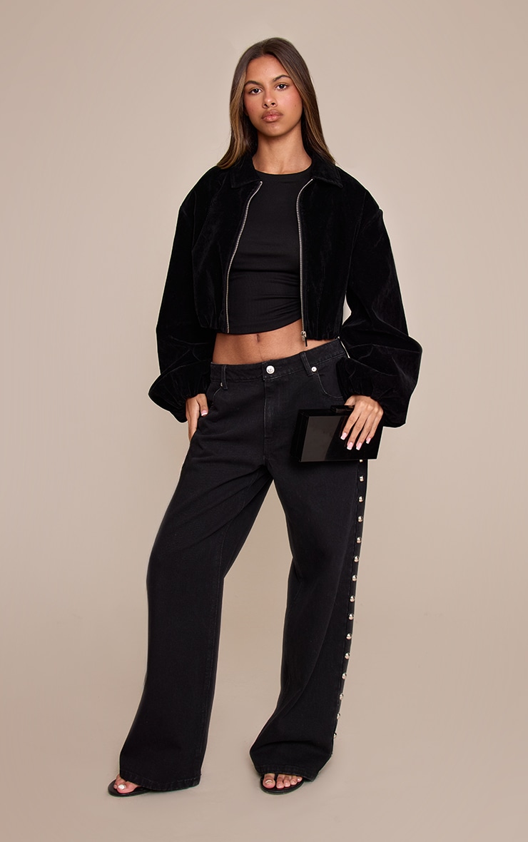 Petite Black Suede Balloon Sleeve Jacket image 3