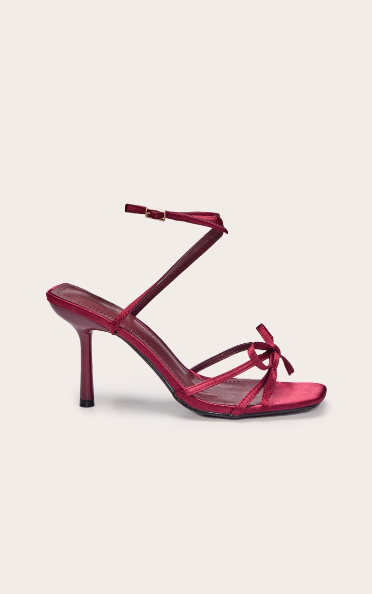 Plum Satin Bow Detail Open Toe Heeled Sandal image 2