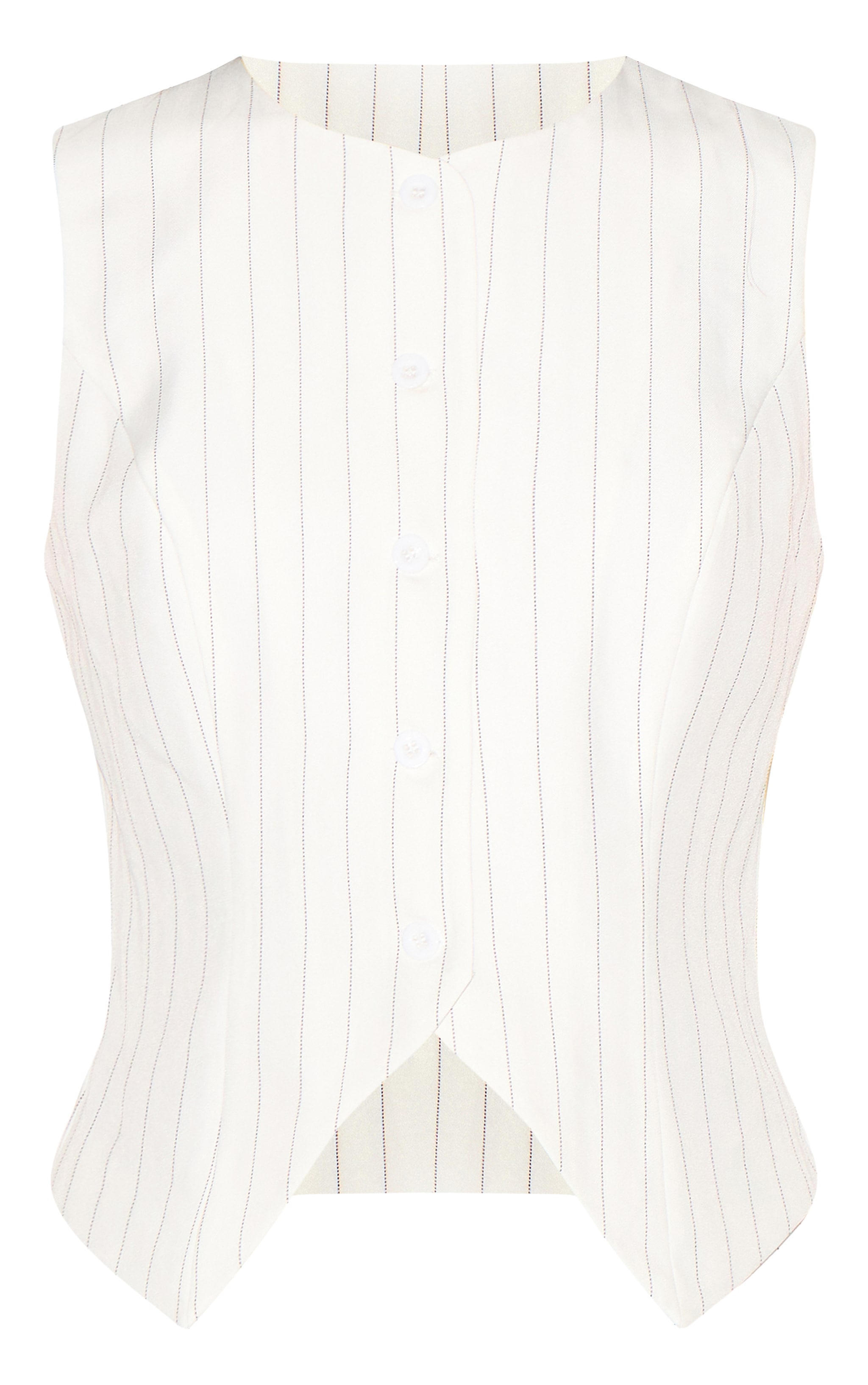 White Tailored Woven Pinstripe Cinched Vest image 5