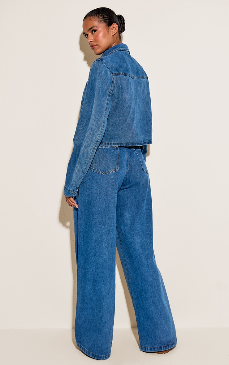 Mid Blue Relaxed Tie Waistband Wide Leg Jeans image 3
