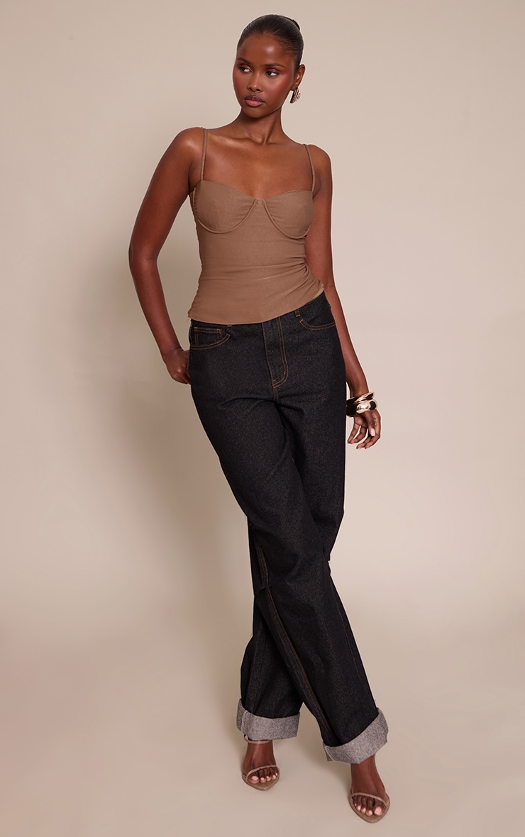 Mocha Woven Stretch Strappy Cami Top image 3