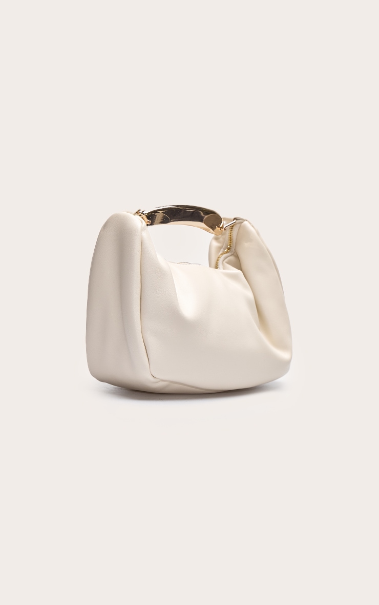 Cream PU Gold Abstract Handle Hand Bag image 2