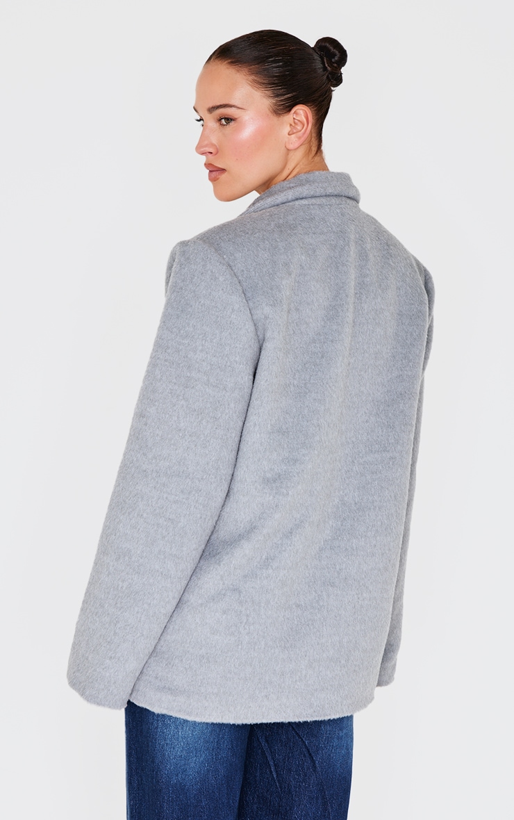 Grey Oversized Textured Wool Look Blazer image 2