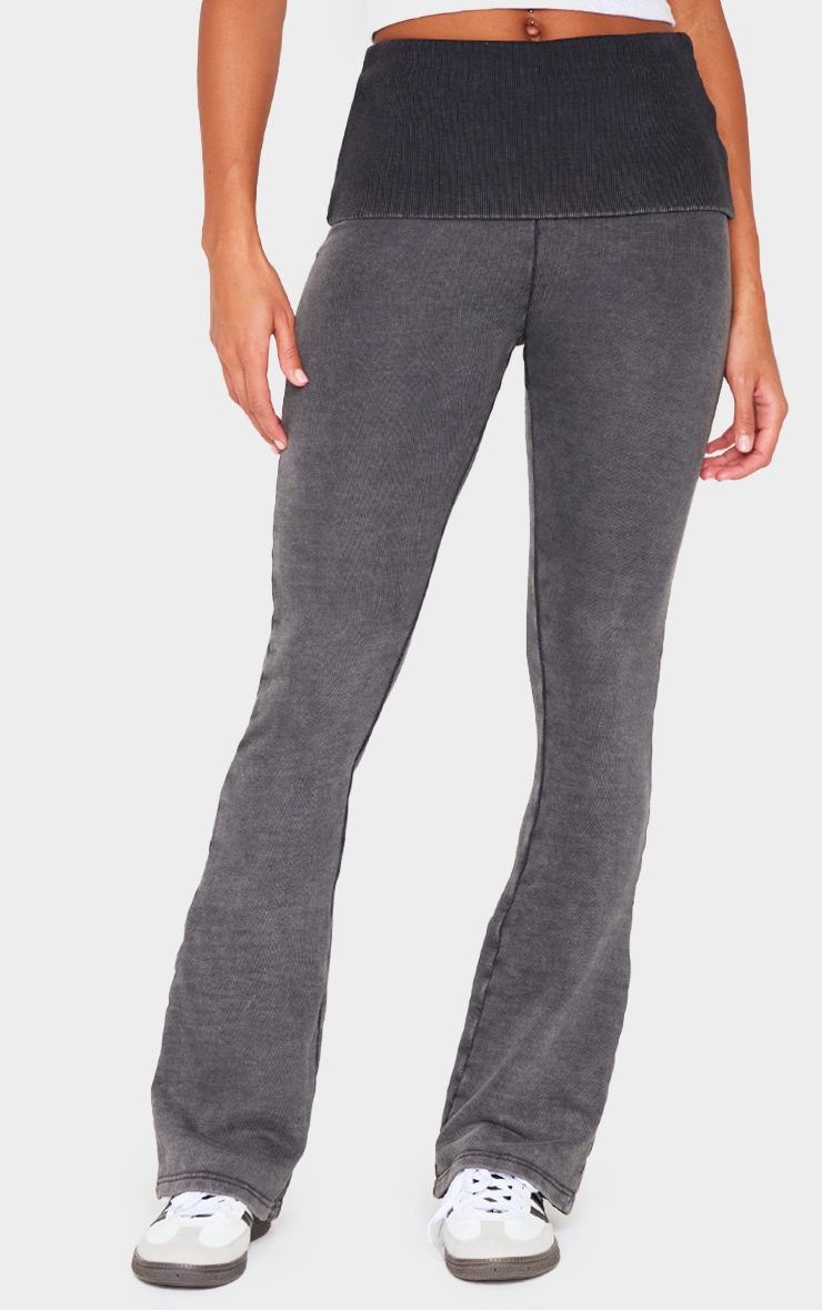 Charcoal Acid Washed Jersey Fold Over Flares image 2