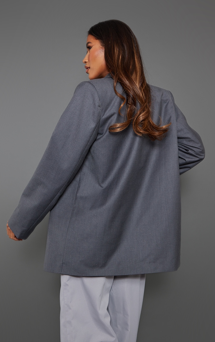 Charcoal Woven Oversized Drapey Button Detail Blazer image 2