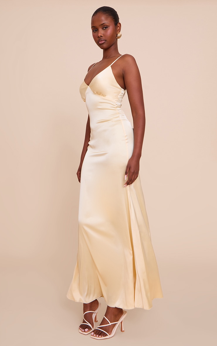 Lemon Satin Strappy Maxi Dress image 3