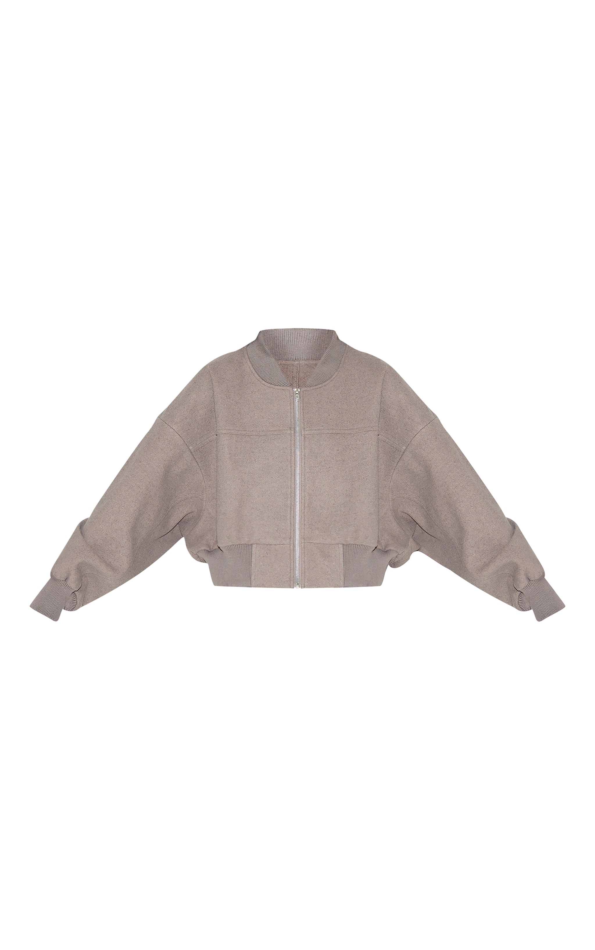 Taupe Ruched Sleeve Cropped Bomber Jacket image 5