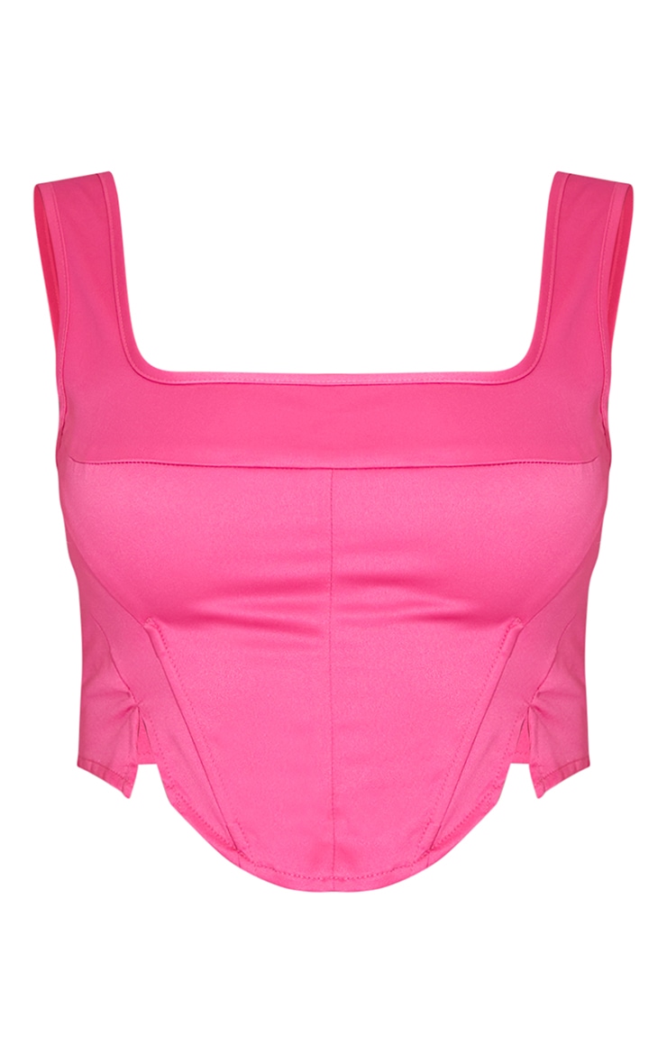 Hot Pink Satin Structured Detail Corset Crop Top PrettyLittleThing USA