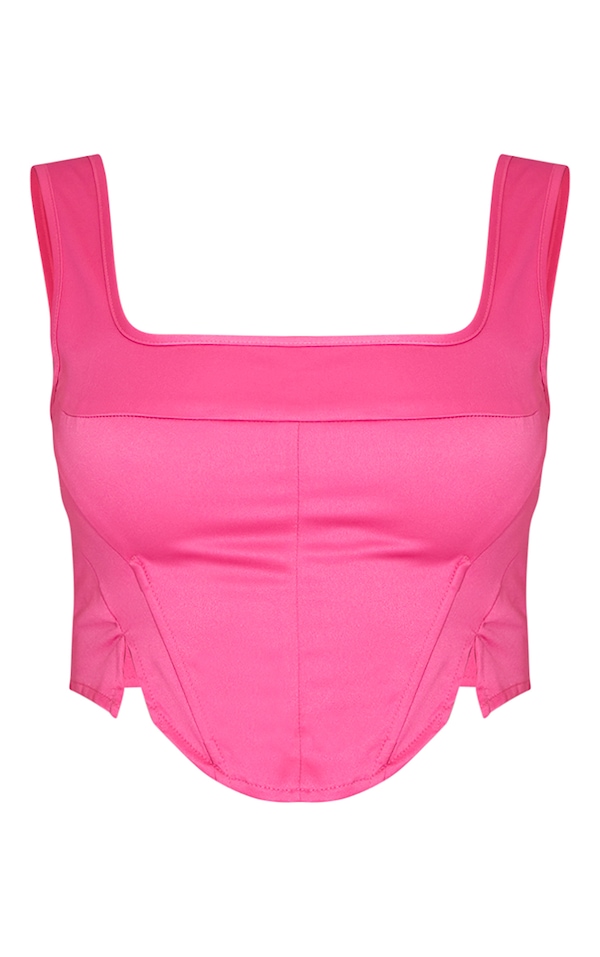 Hot Pink Satin Structured Detail Corset Crop Top PrettyLittleThing USA