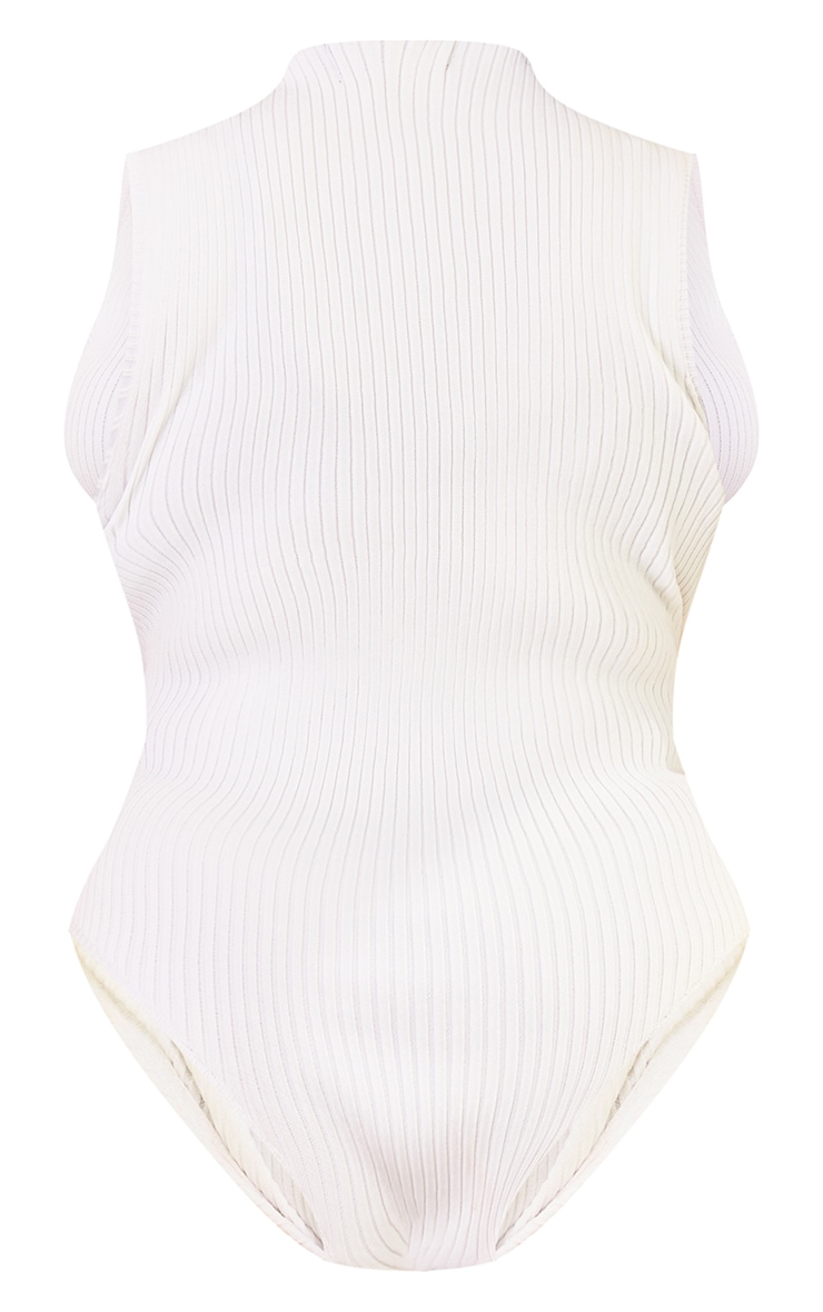 Plus White Ribbed Knitted High Neck Bodysuit image 4