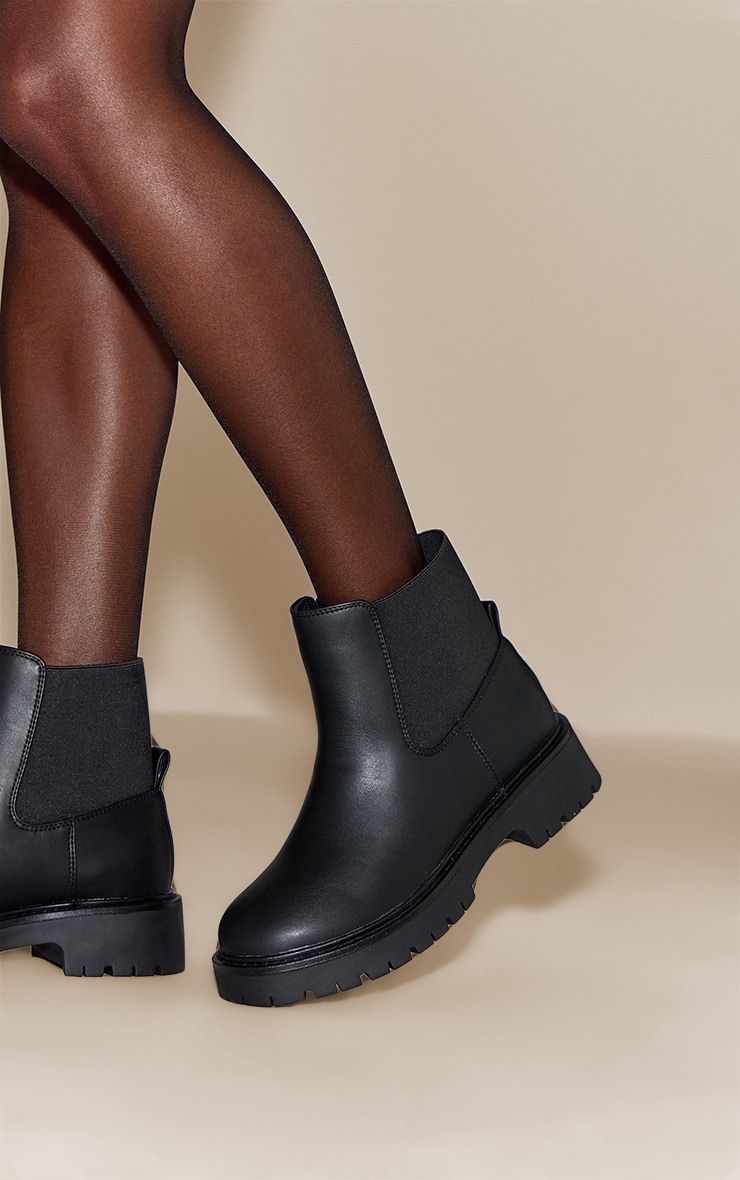 Wide Fit Black Elasticated Heel Chunky Ankle Boot image 1