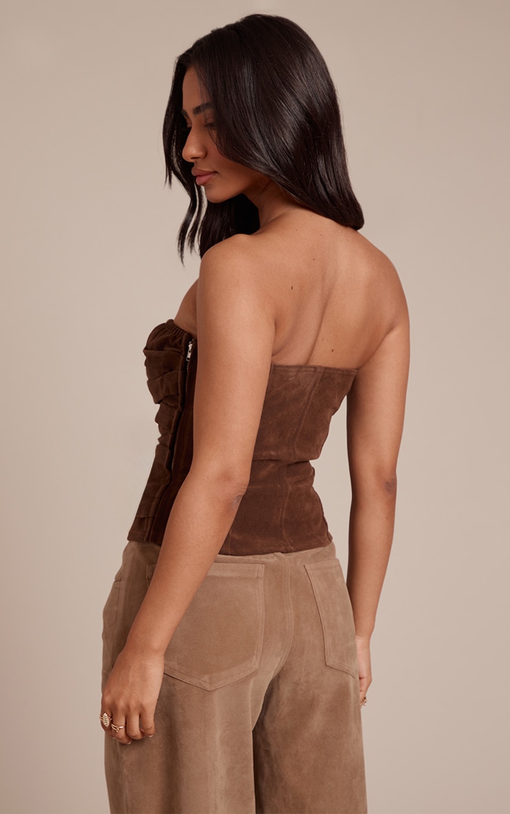 Petite Chocolate Suede Ruched Bandeau Top image 2
