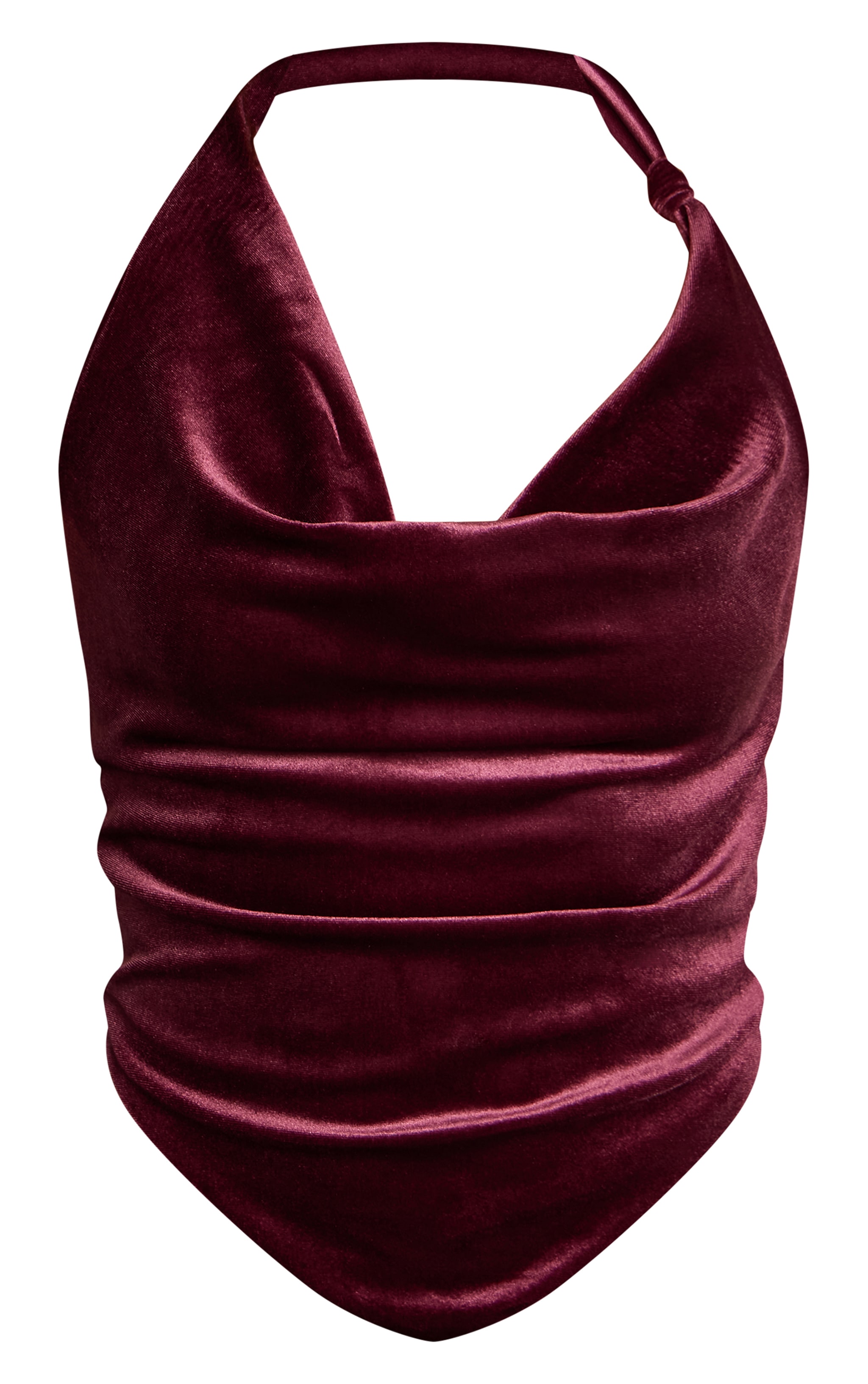 Dark Wine Velvet Cowl Neck Knot Long Top image 5