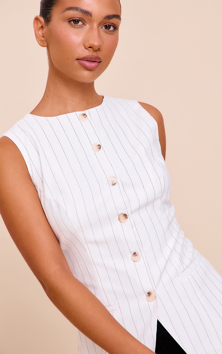 White Pinstripe Button Up Waistcoat image 1