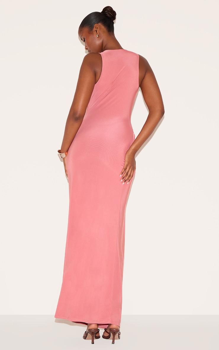 Blush Rose Double Layer Slinky Drop Waist Ruched Maxi Dress image 2
