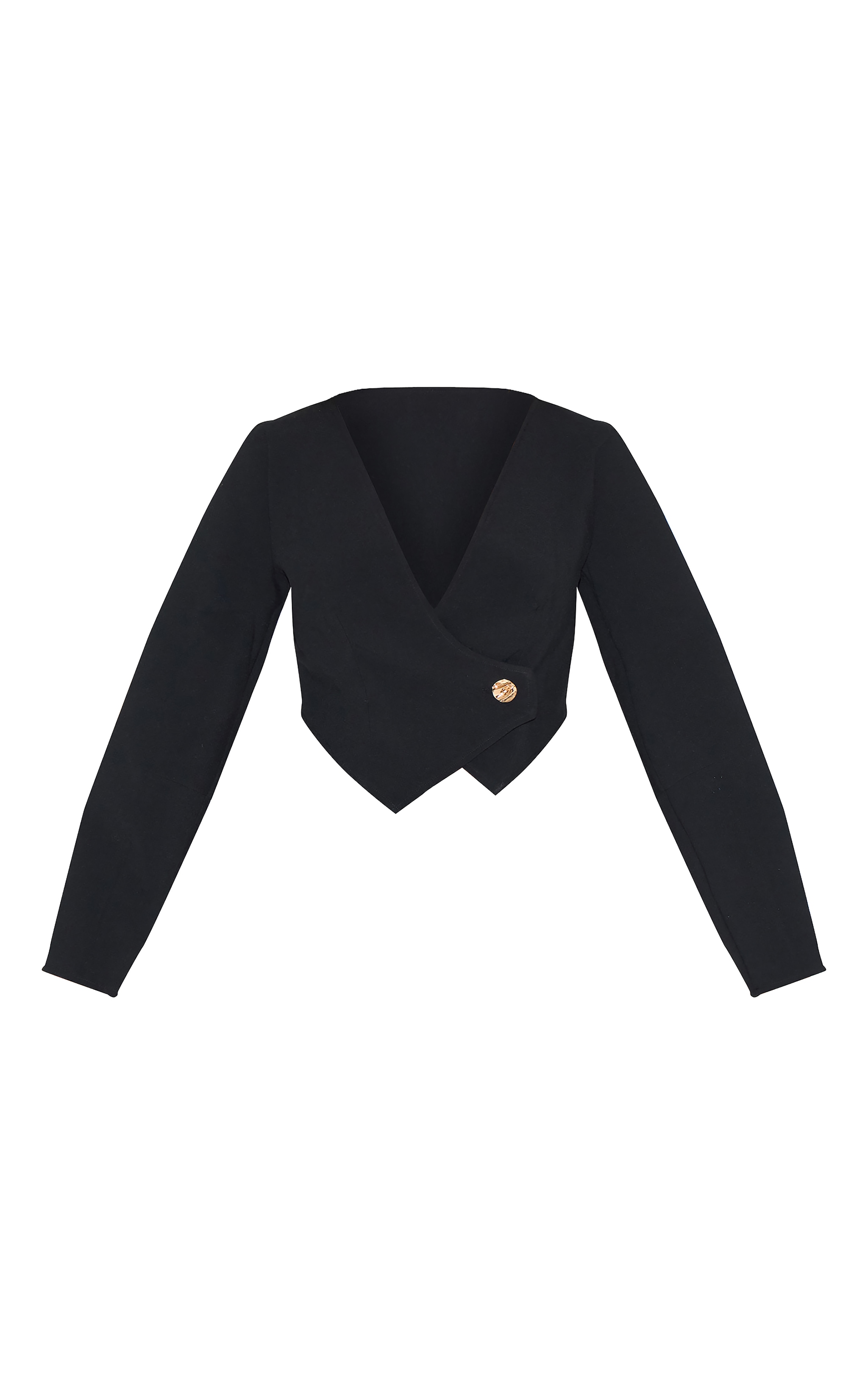 Shape Black Linen Look Asymmetrical Hammered Button Blazer image 5