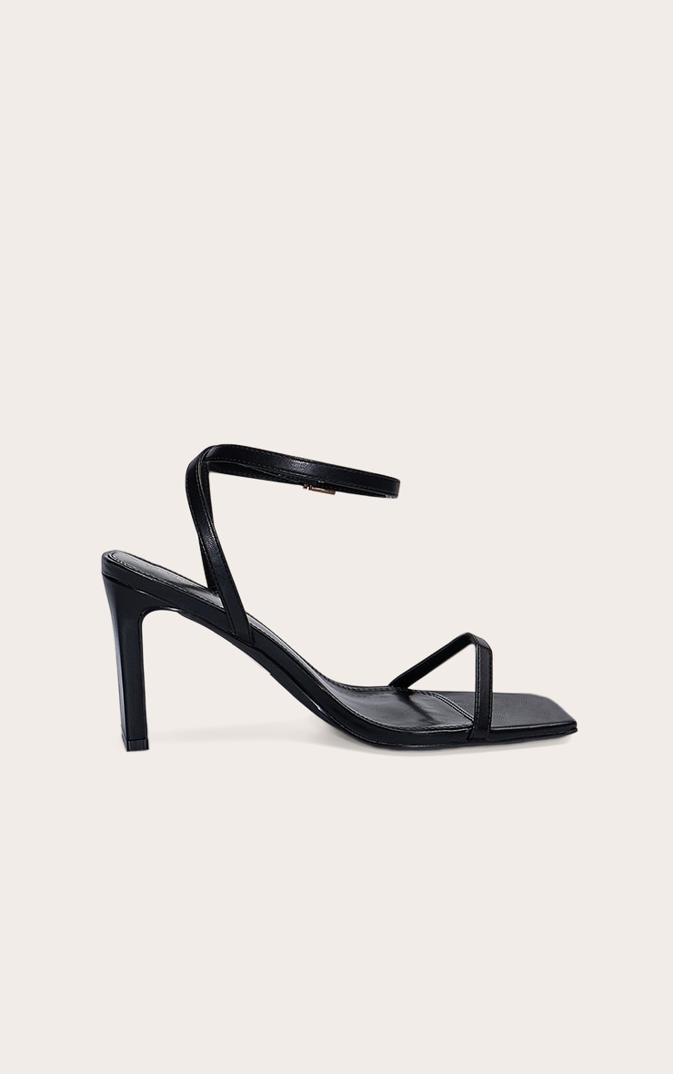 Wide Fit Black Square Toe Slim Block Heel Barely There Sandal image 2