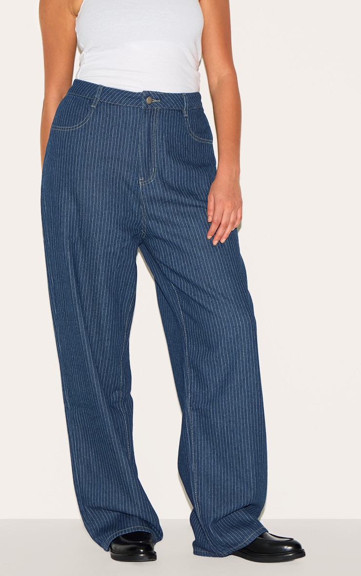 Plus Indigo Pinstripe Denim Straight Leg Jeans image 2