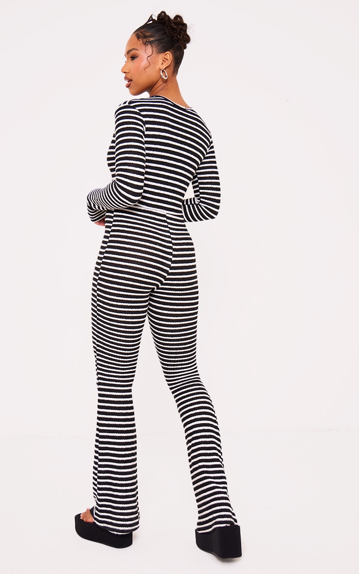 Monochrome Textured Stripe Plunge Wide Leg Jumpsuit image 2