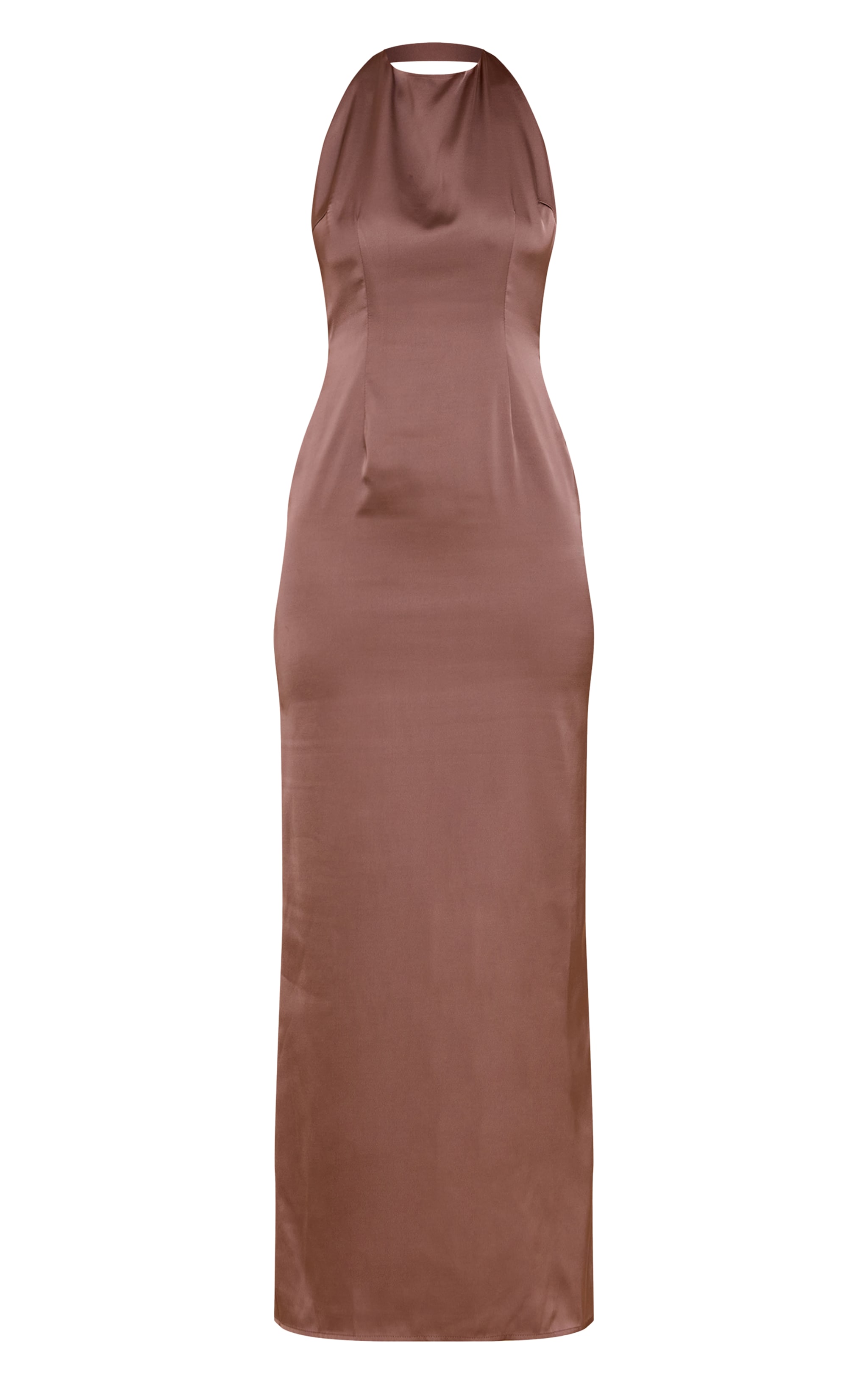 Mushroom Satin Halter Flared Maxi Dress image 5