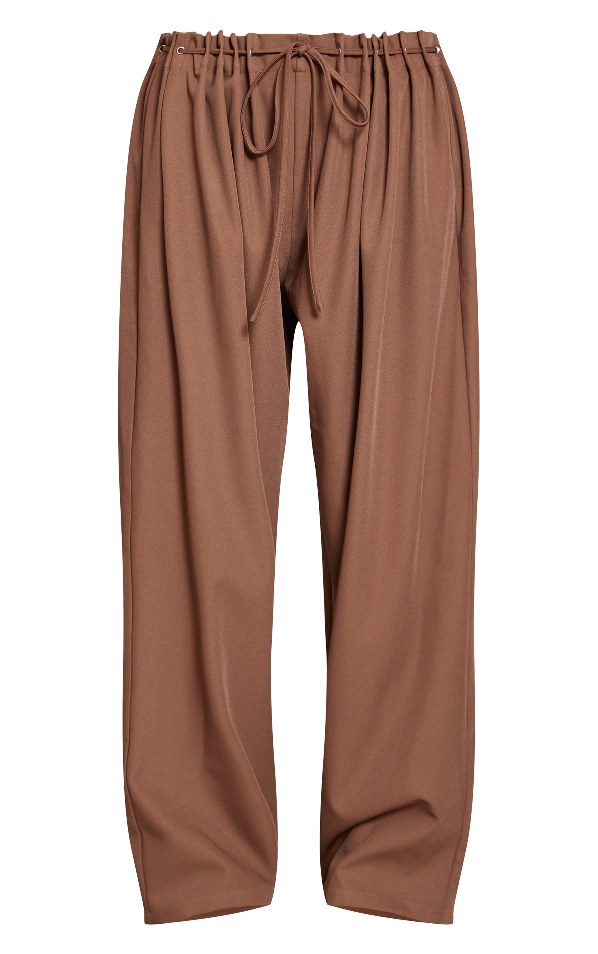 Light Brown Pleated Eyelet Waistband Wide Leg Pants image 5