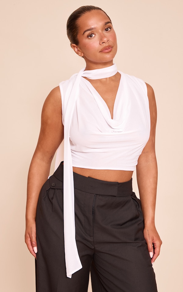 Shape White Chiffon Scarf Detail Sleeveless Top