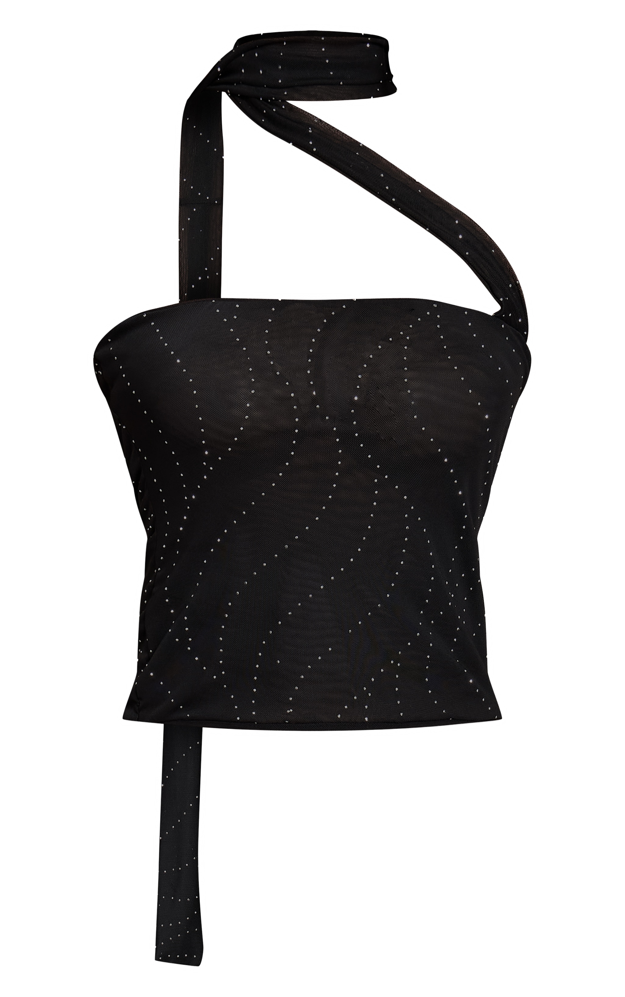 Black Hot Fix Mesh Scarf Bandeau Top  image 5