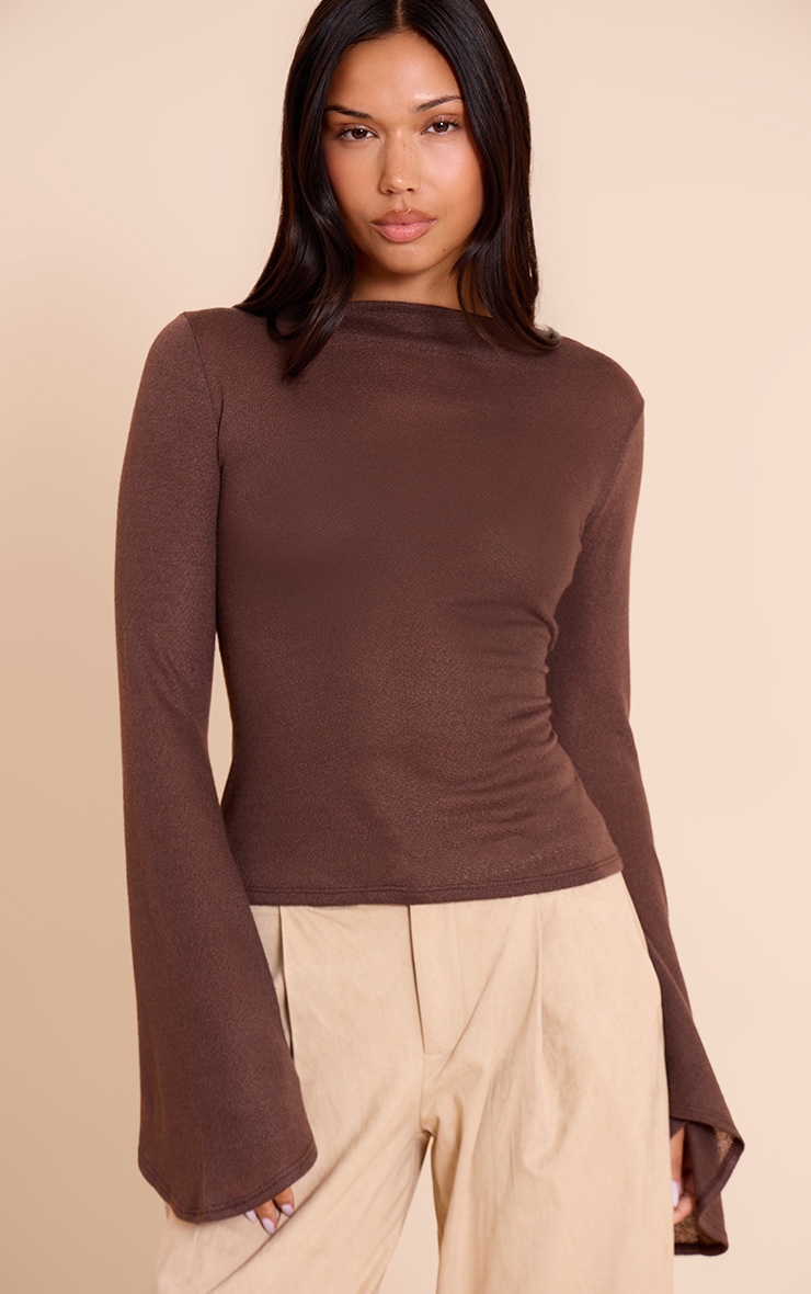 Chocolate Textured Extreme Flute Sleeve Long Top