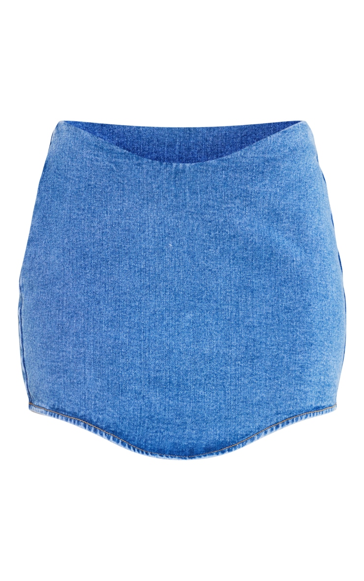 Mid Blue Wash Curved Dip Hem Denim Mini Skirt image 1