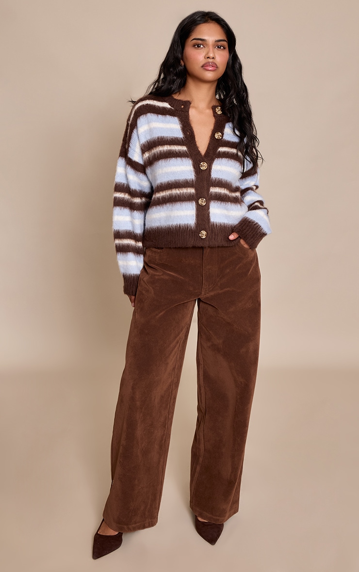 Petite Chocolate Stripe Brushed Knit Cardigan image 3