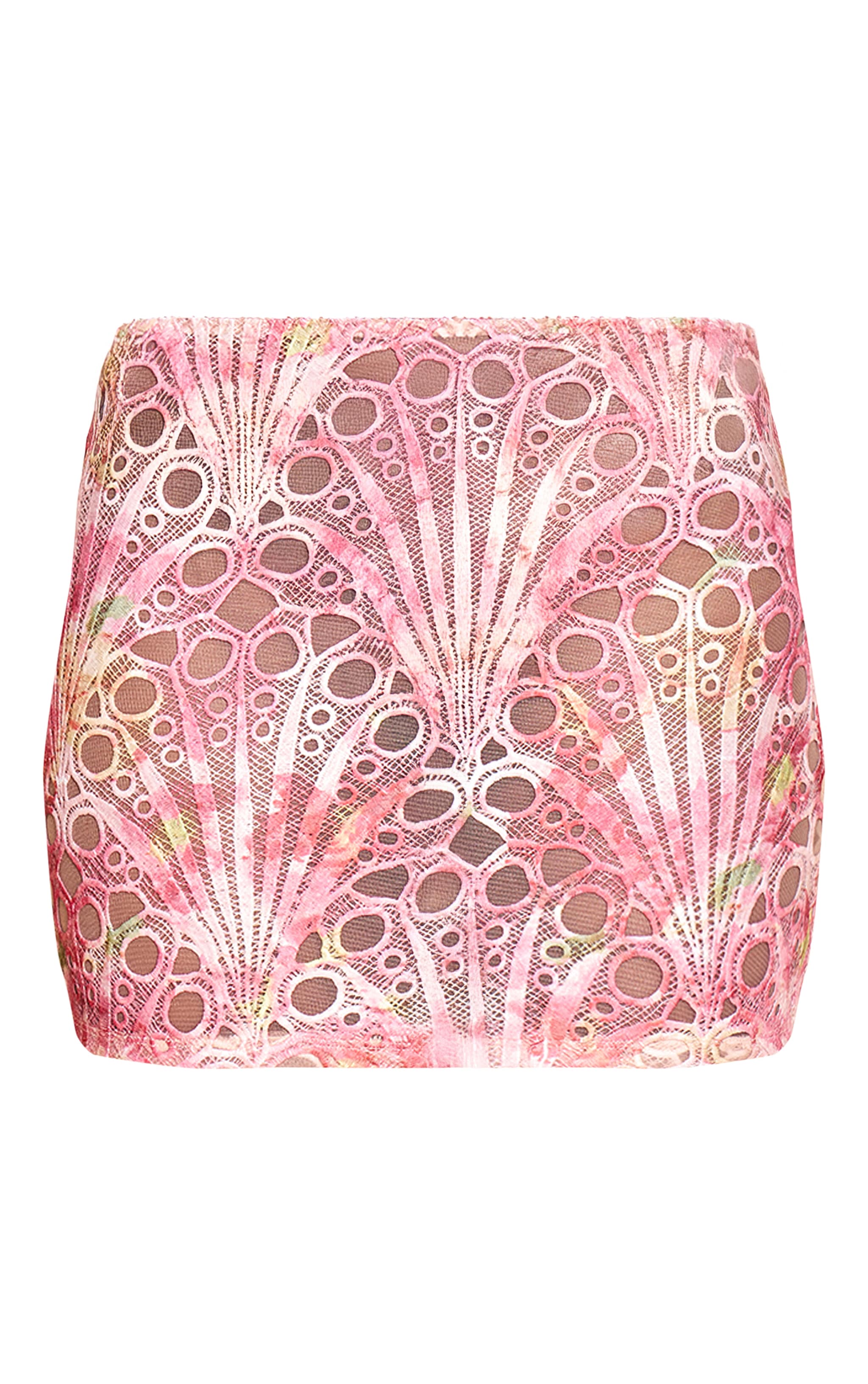 Pink Textured Floral Lace Mini Skirt image 6