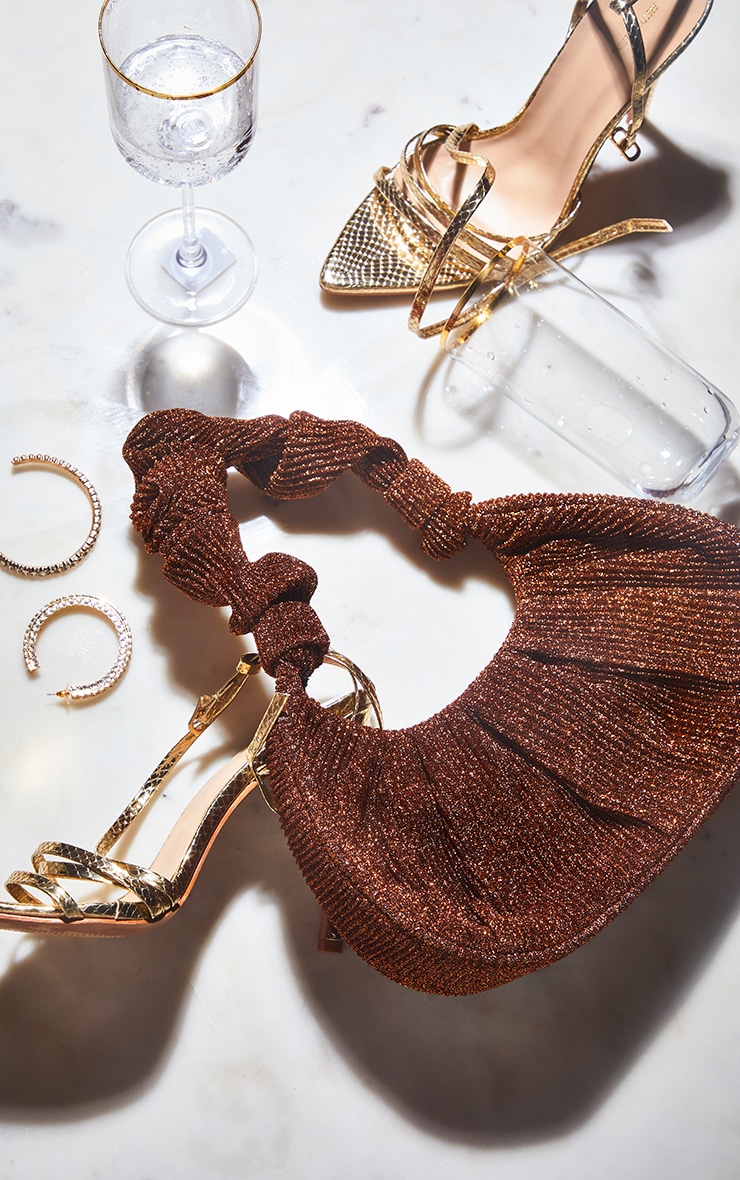 Chocolate Glitter Extreme Ruched Handle Shoulder Bag image 1