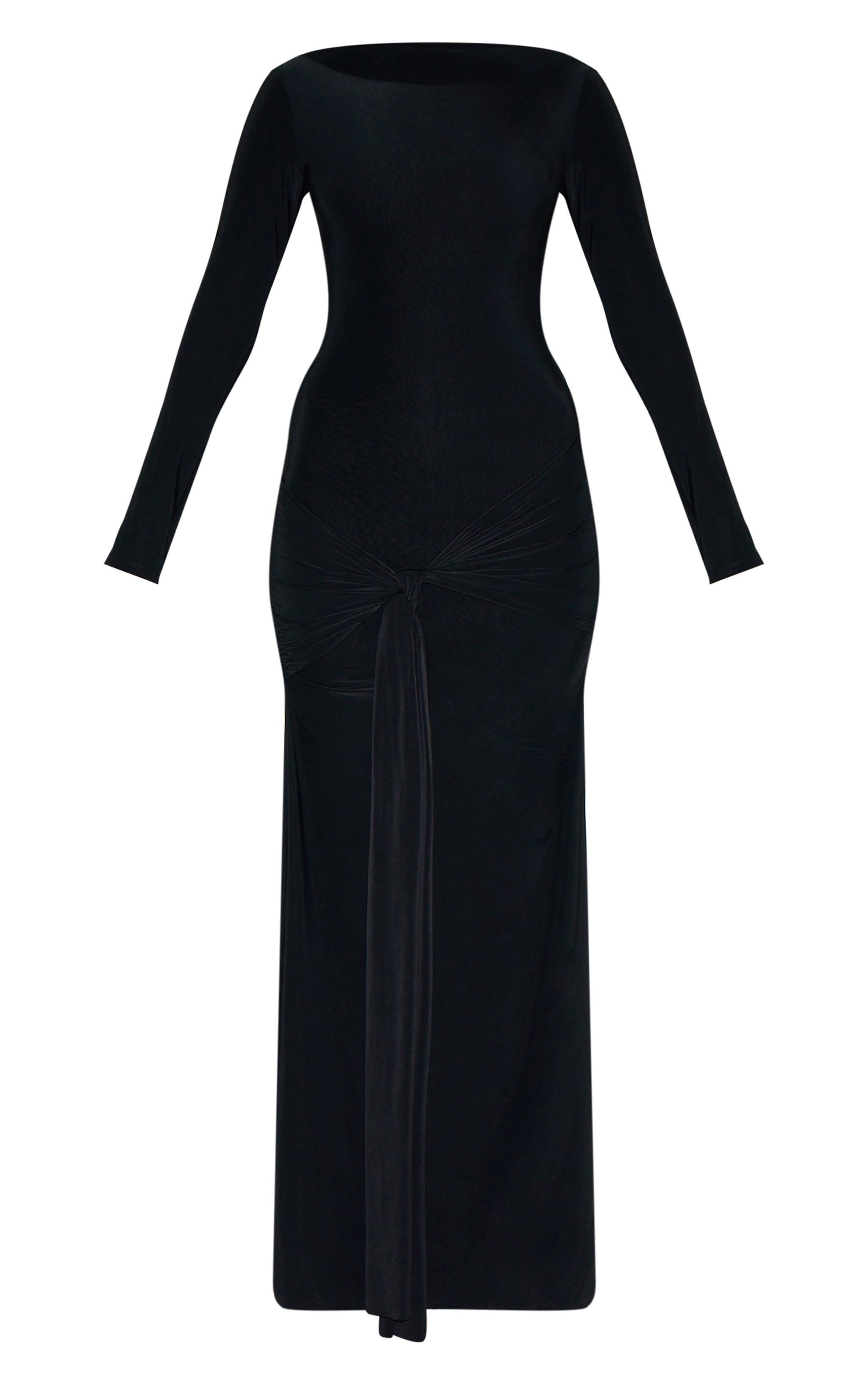 Black Double Layer Slinky Drop Waist Knot Detail Maxi Dress image 5
