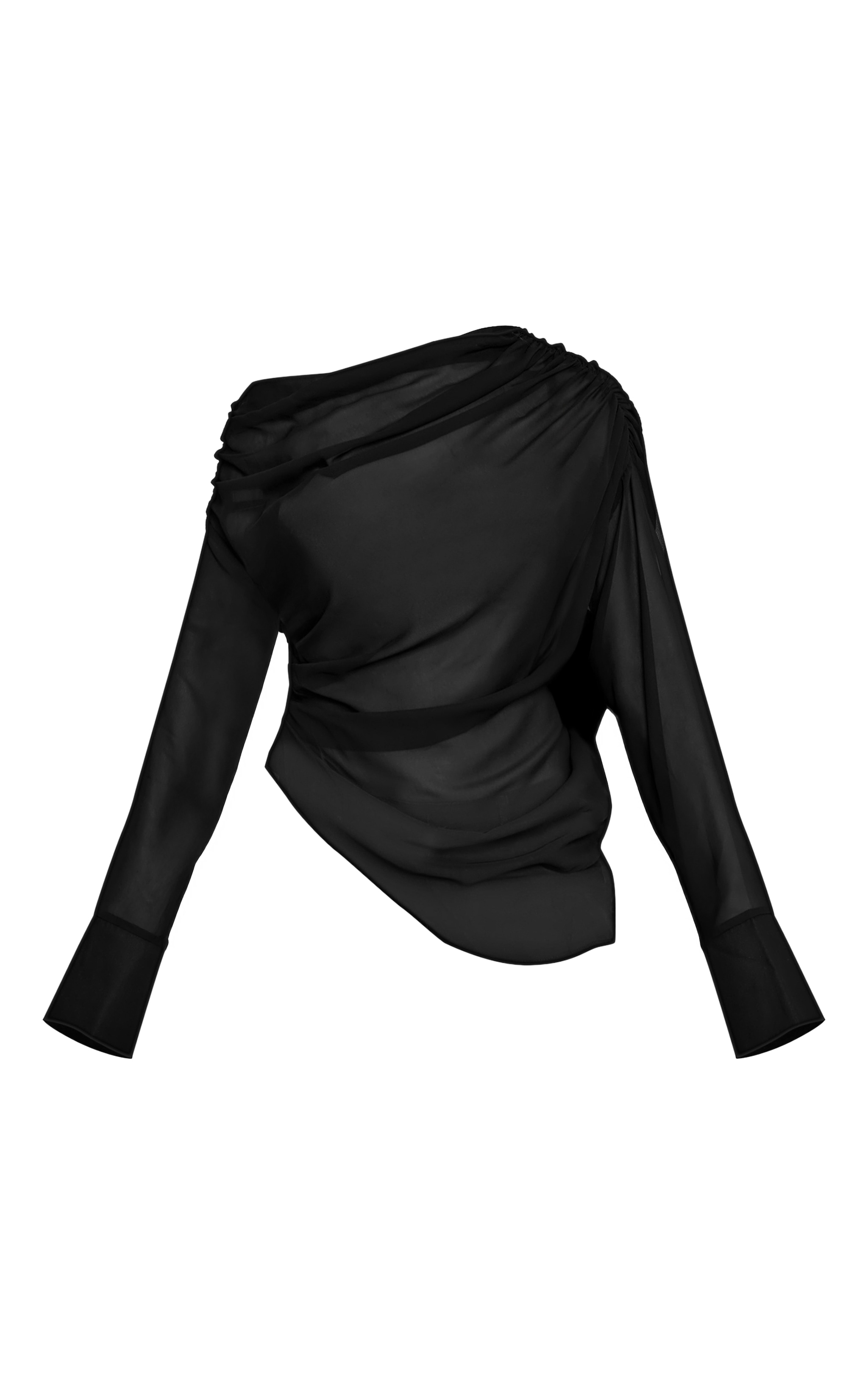 Top style drapé en mousseline de soie noire image 5