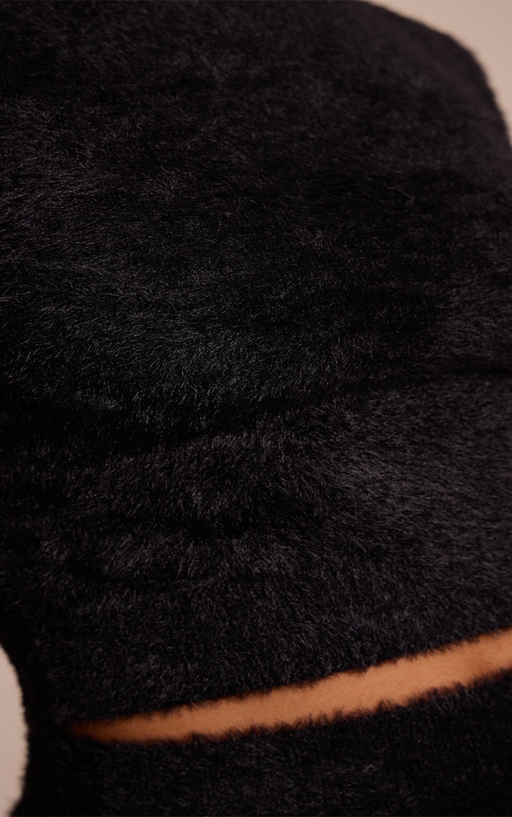 Petite Black Fluffy Knitted Fitted Top image 4