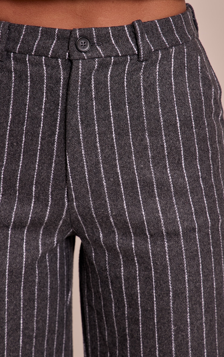 Charcoal Grey Pinstripe Tailored Woven Wide Leg Pants image 4