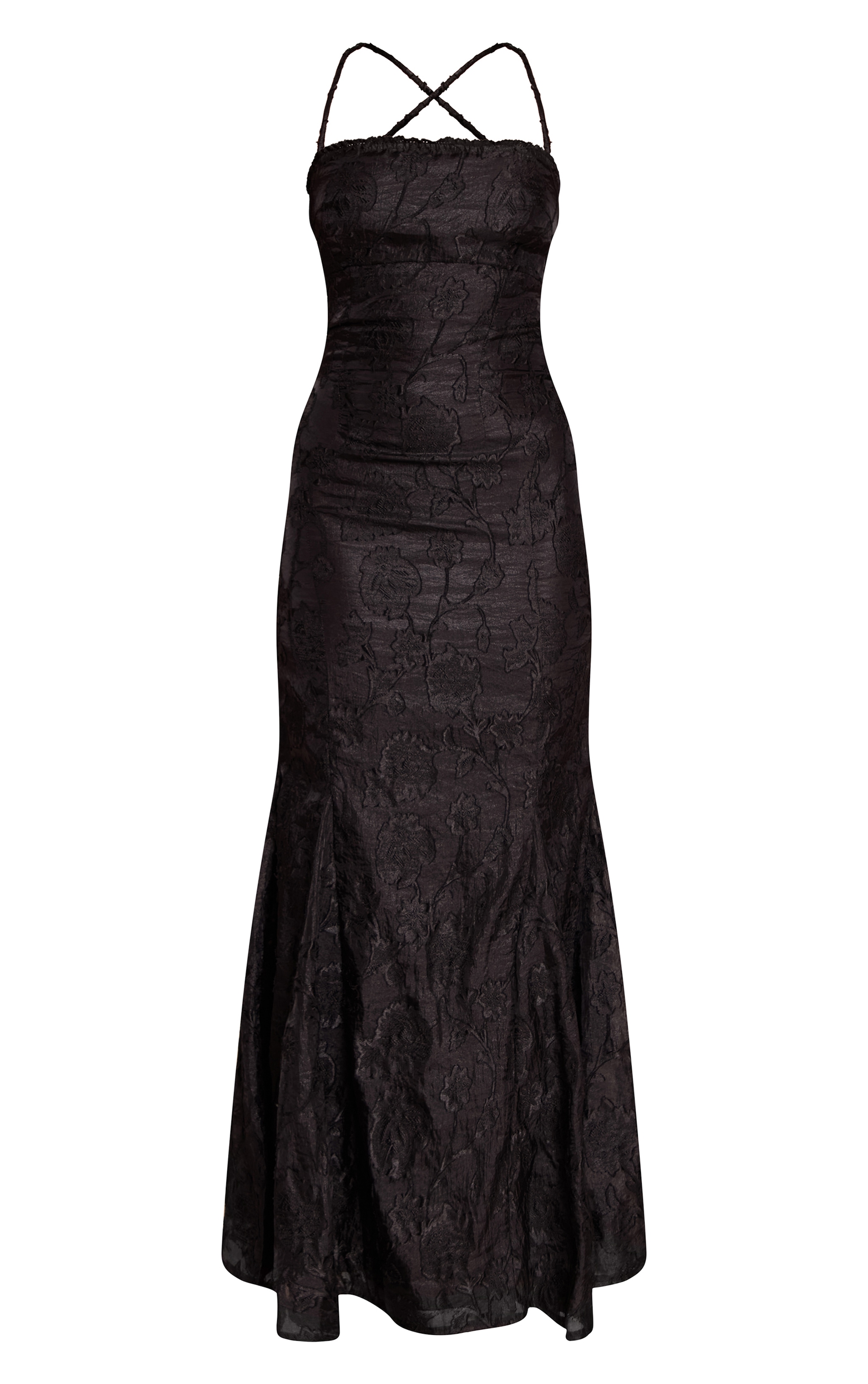 Black Textured Lace Up Back Maxi Dress image 5