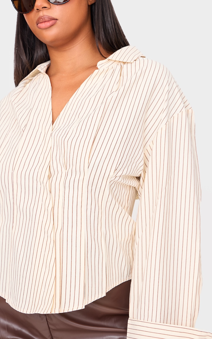 Plus Cream Striped Asymmetric Cinched Shirt image 4