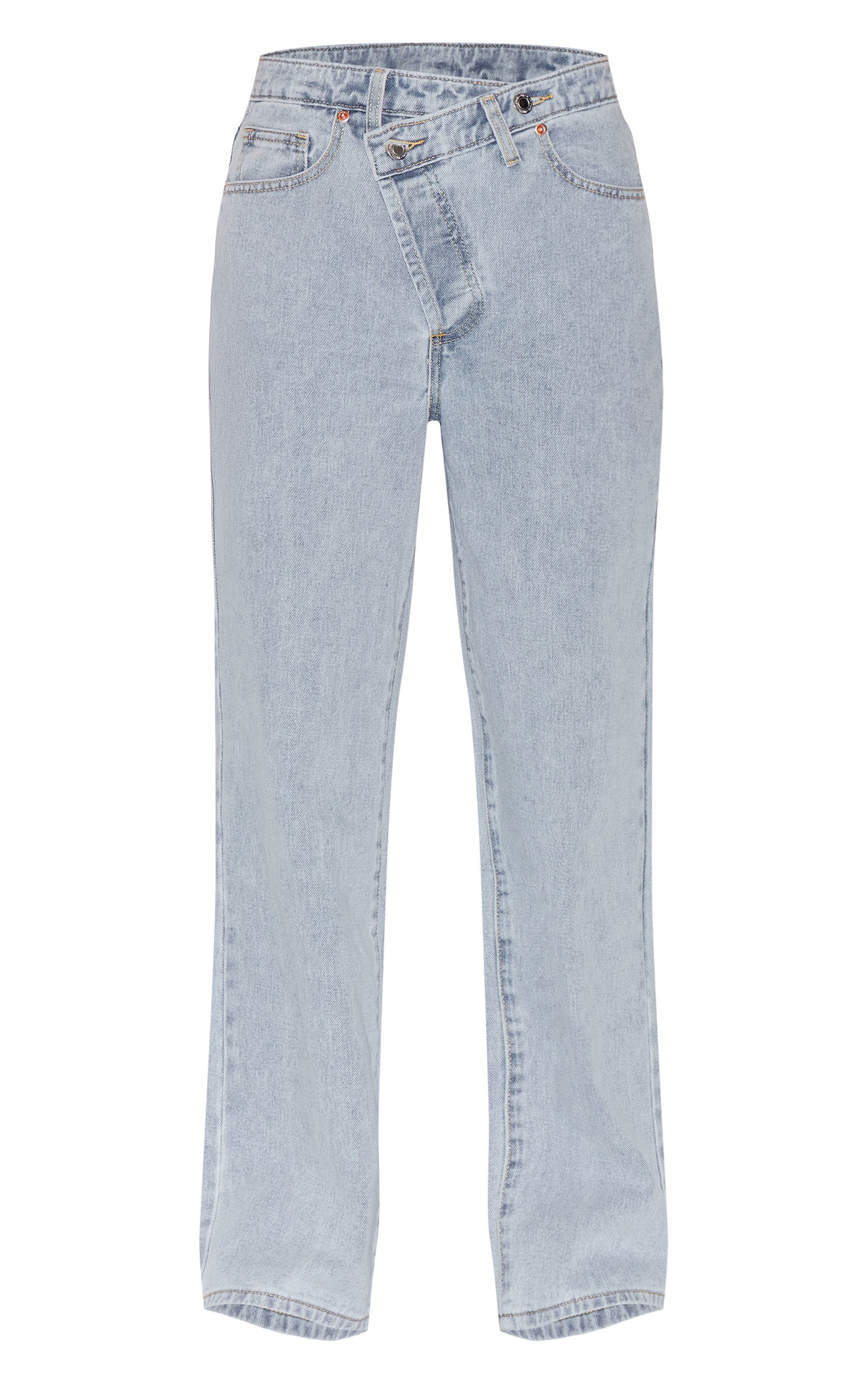 Jean Droit Petite Taille en Denim Bleu Clair avec Ceinture Asymétrique image 5