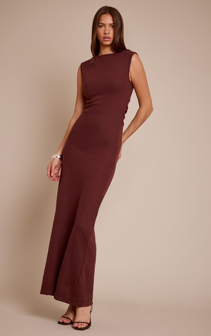 Chocolate Soft Brushed Boat Neck Maxi Dress image 3