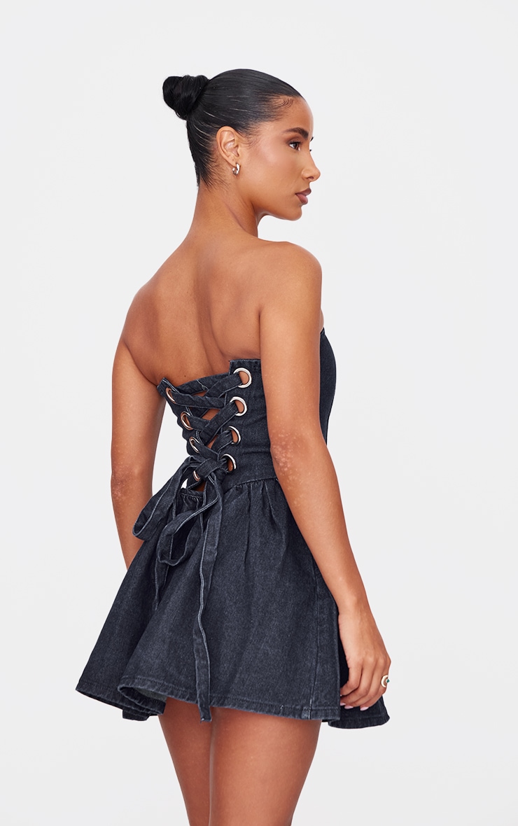 Indigo Lace Up Back Denim Puffball Dress image 2