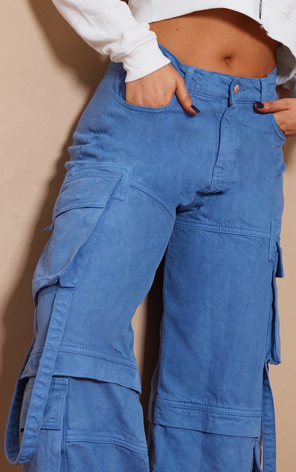 Charcoal Blue Baggy Wide Leg Cargo Pocket Jeans PrettyLittleThing CA