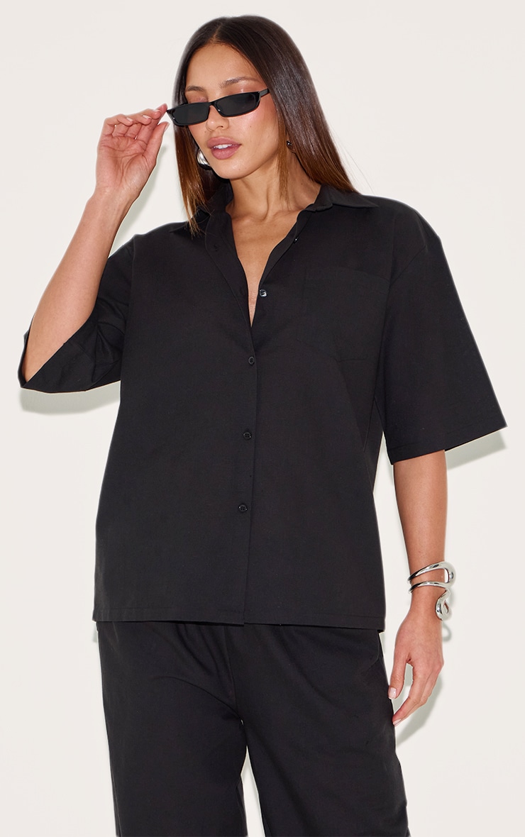 Tall Chemise oversize en effet lin noir image 4