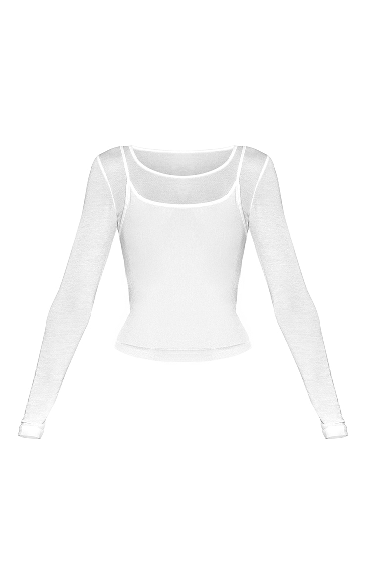 White Sheer Soft Touch Overlay Long Sleeve Top  image 5