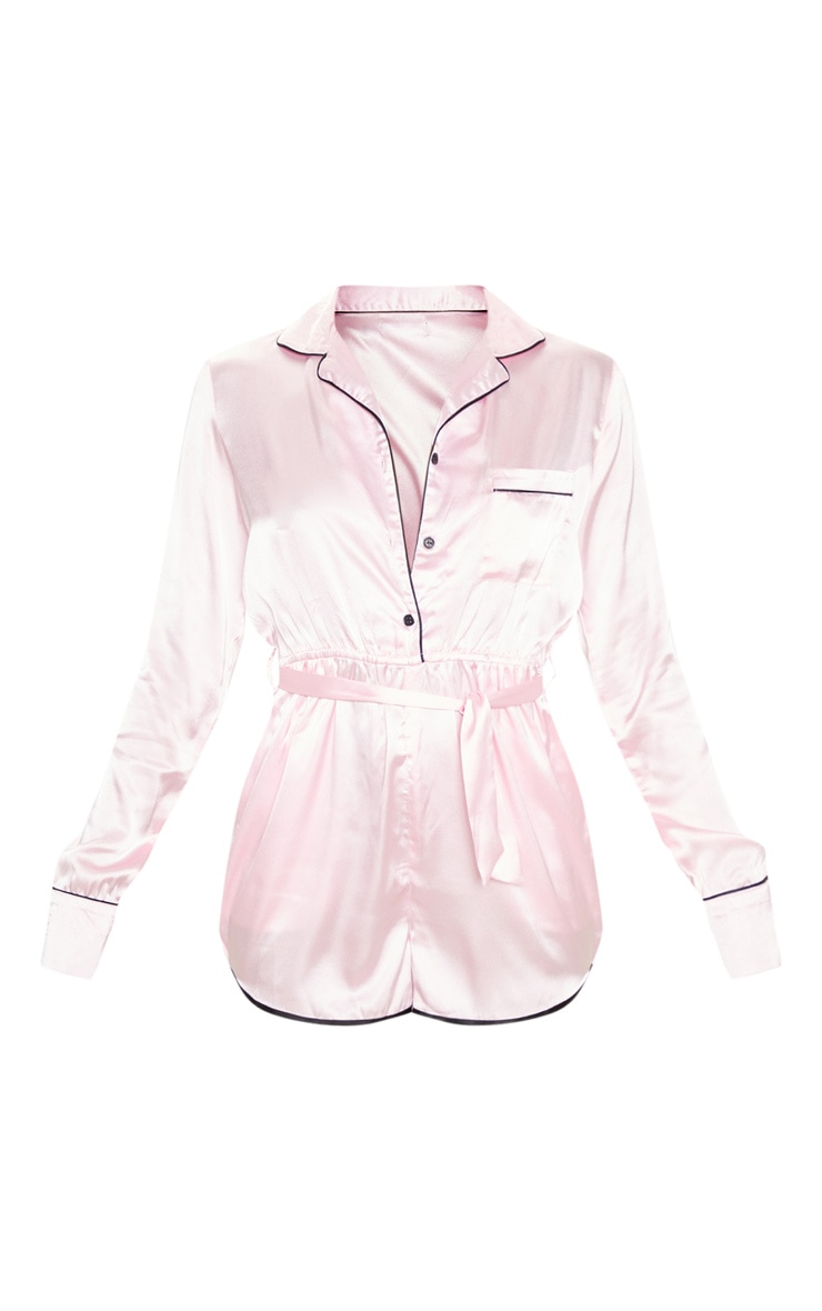 Baby Pink Long Sleeve Satin Romper PrettyLittleThing USA