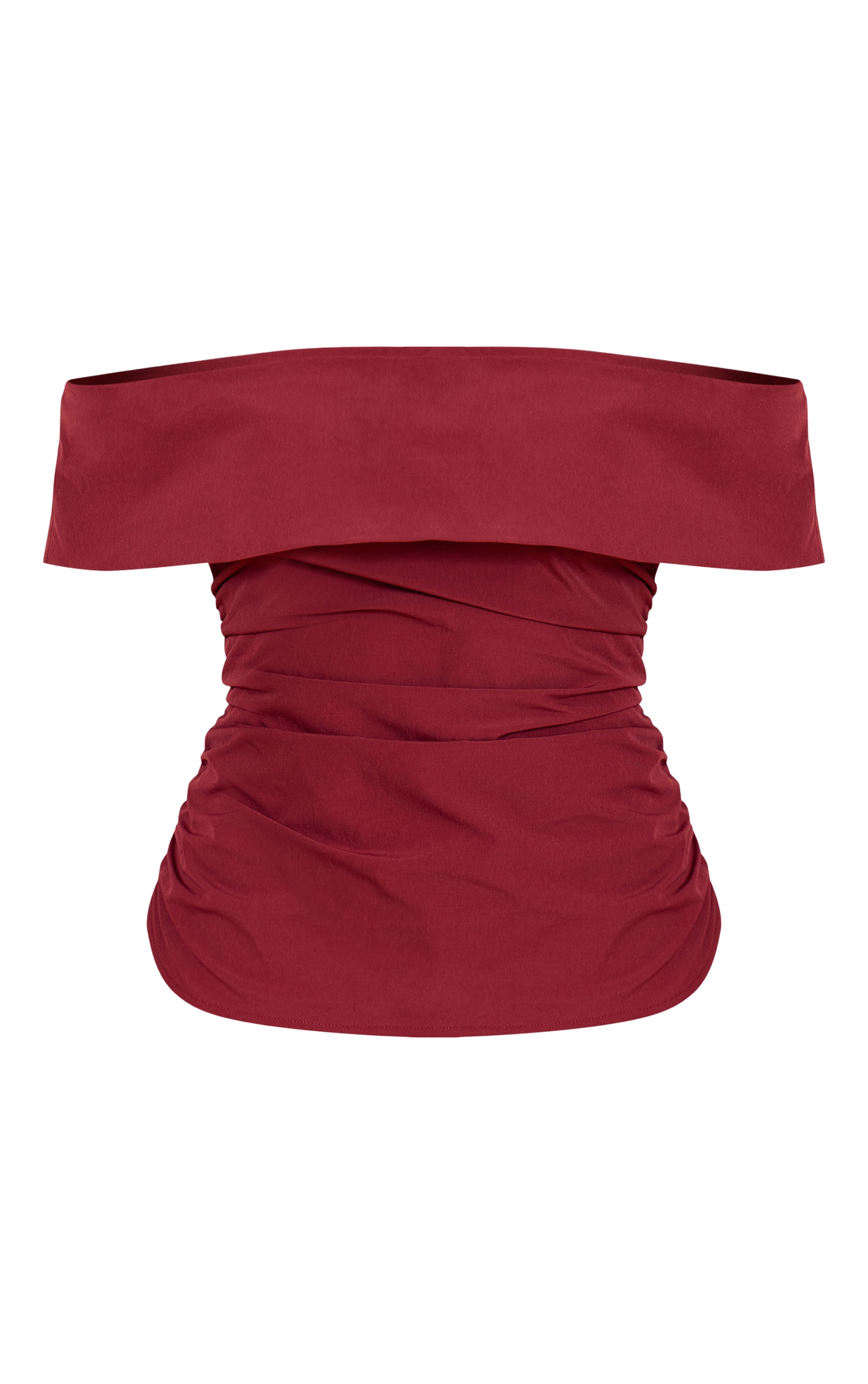 Deep Red Woven Bardot Ruched Side Long Top image 5