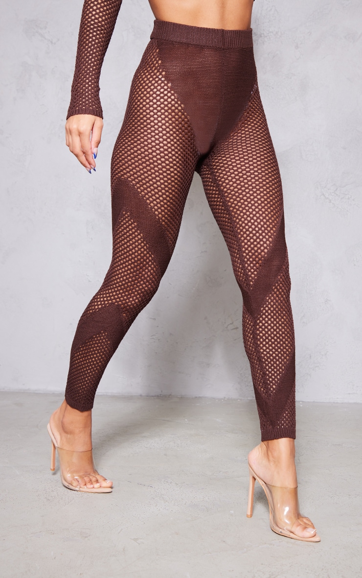 Chocolate Crochet Knit Contrast Panel Leggings image 2